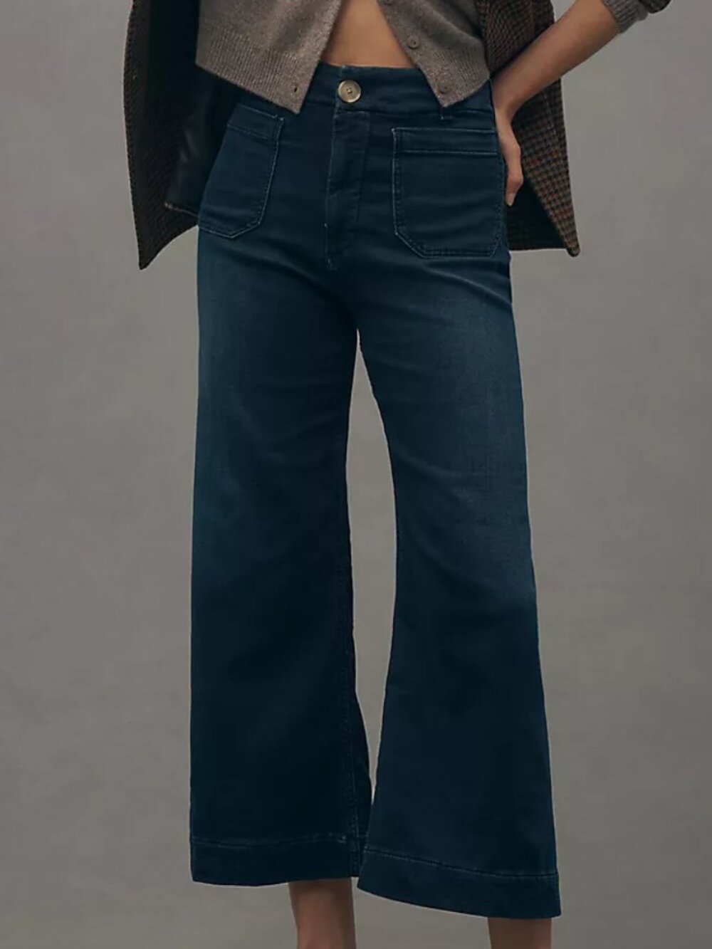 Maeve Women's Denim Blue Colette Knit High-Rise Wide-Leg Cropped Jeans Size 25P